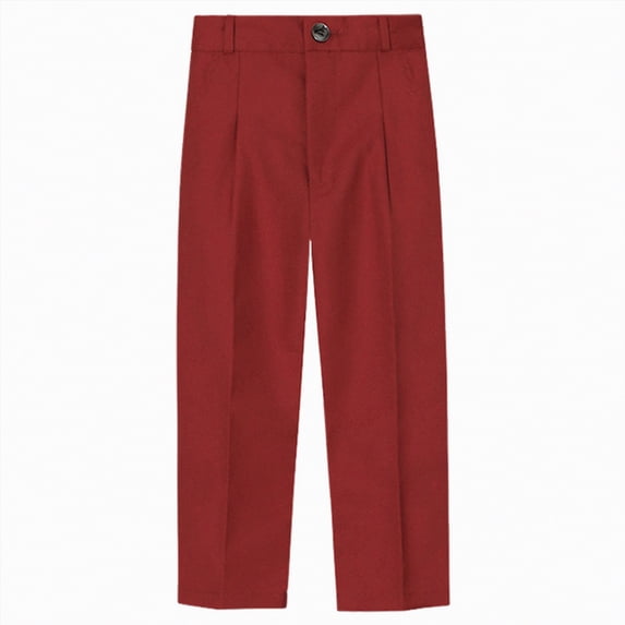 mgoYE Boys School Uniform Pants Elastic Back Waistband Dress Performance Pants Straight Leg Fit for Kids 18M-14 Years(Red,3-4 Years)