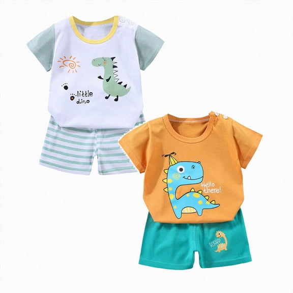 mgoYE Boys Toddler Clothes 3 6 12 18 24 Months 3T 4T 5T 6T 7T 8T Girl Clothes Short Sleeve Letter T Shirt Top Shorts Set 4Pcs Cute Baby Boy Outfits Size 6-12 Months