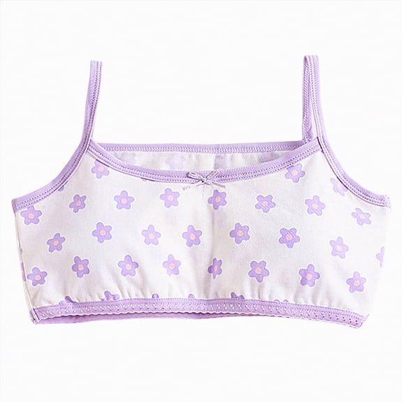 mgoYE Bras for Teens Teen Girls' Training Bra Seamless Cotton Wireless Bras Elastic(Light Purple,7-8 Years)