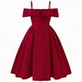 thumbnail image 1 of mgoYE Casual Toddler Girl Dress Girls Elegant Dress Off Shoulder A-Line Casual Party Dresses for 8-13T(Red,10-11 Years), 1 of 7