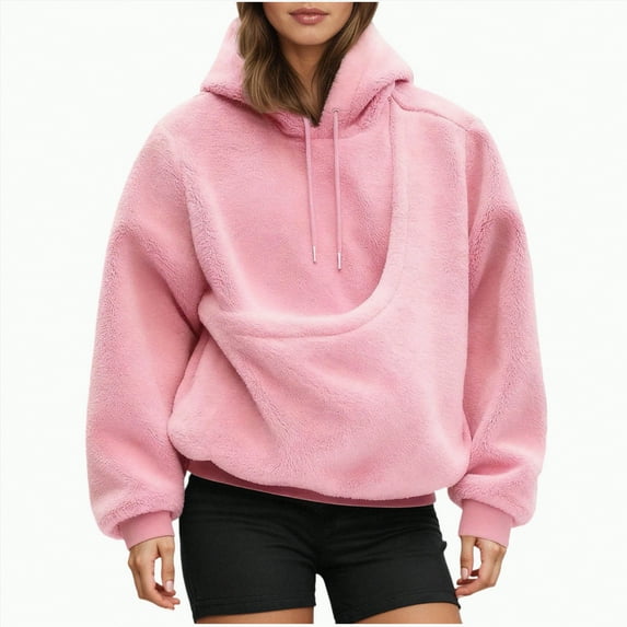 mgoYE Cat Pouch Hoodie for Women Kangaroo Pocket Dog Pouch Sweatshirts Pet Carrier Pullover Animal Holder Long Sleeve Tops(Pink,S)