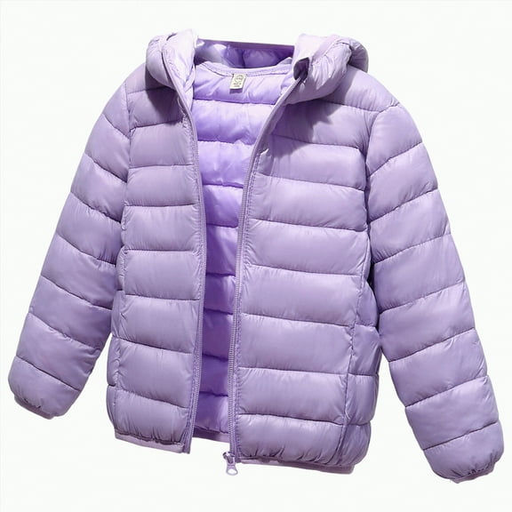mgoYE Children Lightweight Jackets Boys Girls Fall Winter Warm Coats Zip Up Hooded Quilted Puffer Jacket(Light Purple,10-11 Years)