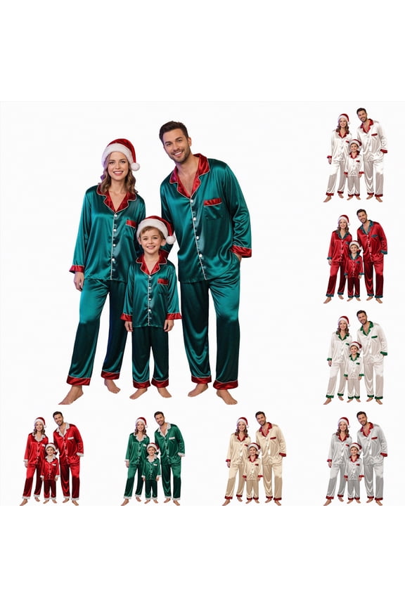 Christmas Family Matching Pajamas Long Sleeve Button Pj Set Festival Party Sleepwear(Beige,S)