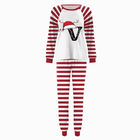mgoYE Christmas Matching Family Pajamas Winter Christmas Pajamas for Family Matching Sets 2025 Initials Letters Print Xmas Pj Sets Family Holiday Soft Lougewear
