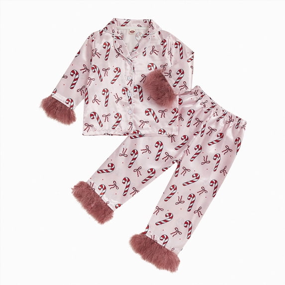 mgoYE Christmas Pajamas Set Toddler Baby Girl Printed Pjs Button Shirt Pants Sleepwear Cute 2Pcs Loungewear 1-2 Years