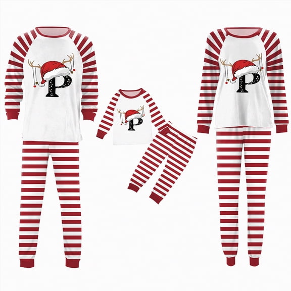 mgoYE Christmas Pajamas Winter Christmas Pajamas for Family Matching Sets 2025 Initials Letters Print Xmas Pj Sets Family Holiday Soft Lougewear