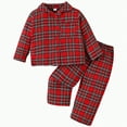 thumbnail image 1 of mgoYE Christmas Pajamas for Kids Boy Girl Plaid Pajama Pants Set Lapel Collar Button Sleepwear Matching Christmas Pjs(Red,6-7 Years), 1 of 9