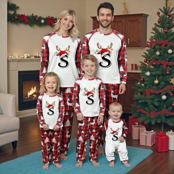 mgoYE Christmas Pjs for Family Christmas Matching Sets for Family Long Sleeve Shirts & Pj Pants Printed Holiday Xmas Two Piece Loungewear Pjs