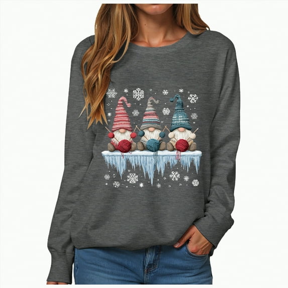 mgoYE Christmas Shirt Women Christmas Sweatshirts for Women Long Sleeve Shirt Graphic Tees Fall Pullover Tops(Dark Gray,2XL)