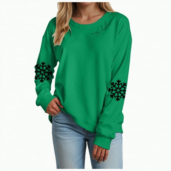 mgoYE Christmas Sweatshirt Women Christmas Light Sweatshirts Merry and Bright Xmas Long Sleeve Shirts Crewneck Pullover Tops(Green,S)
