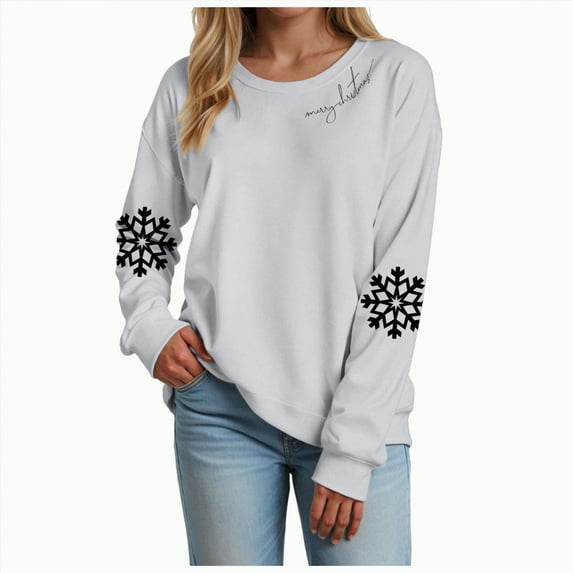 mgoYE Christmas Sweatshirts Women Funny Christmas Graphic Crewneck Shirts Xmas Long Sleeve Sweaters Holiday Pullover(Light Gray,S)