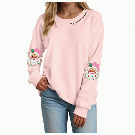 mgoYE Christmas Tee Shirts for Women Christmas Sweatshirts for Women Long Sleeve Shirt Graphic Tees Fall Pullover Tops(Pink,S)
