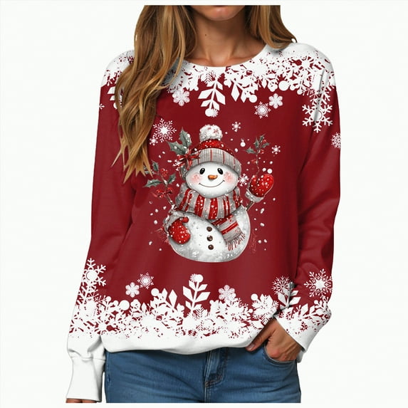 mgoYE Christmas Tee Shirts for Women T Shirts for Women Casual Western Graphic Pullover Tops Hoodies Tees Cowgirls Country Outfits(Red,M)