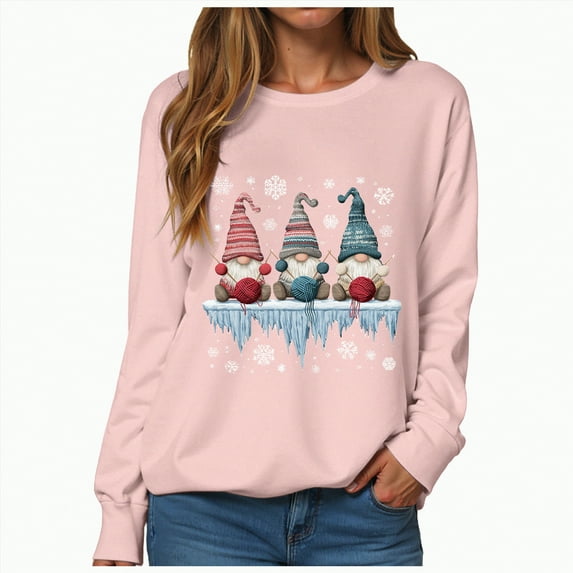 mgoYE Christmas Womens Clothing Christmas Sweatshirts for Women Long Sleeve Shirt Graphic Tees Fall Pullover Tops(Pink,M)