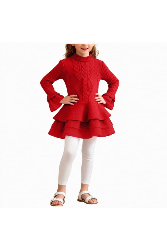 Chunky Cable Knit Sweater Dress with Tutu Skirt| Matching Sister Outfits for Infants, Toddlers, and Girls(Red,8-9 Years)
