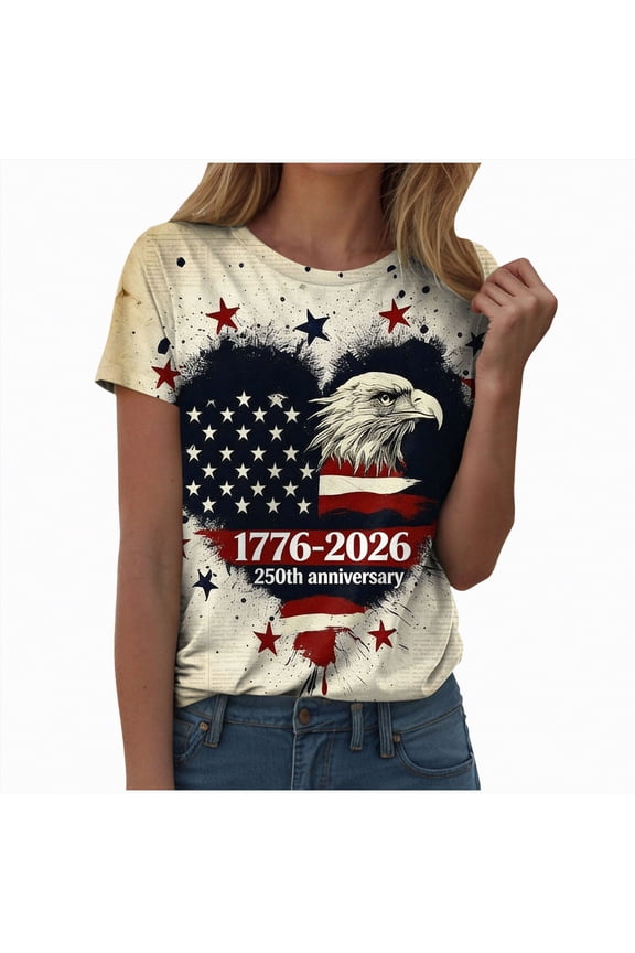 Clothing for Women 250th Anniversary USA Shirt Women T-Shirt 250 Years America Anniversary Shirt Womens 250th Independence Day Freedom Shirt USA Flag Star and Stripes Tee|Beige M