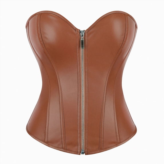 mgoYE Corsets for Women Leather Corset Top Zipper Halloween Top Party|Brown M