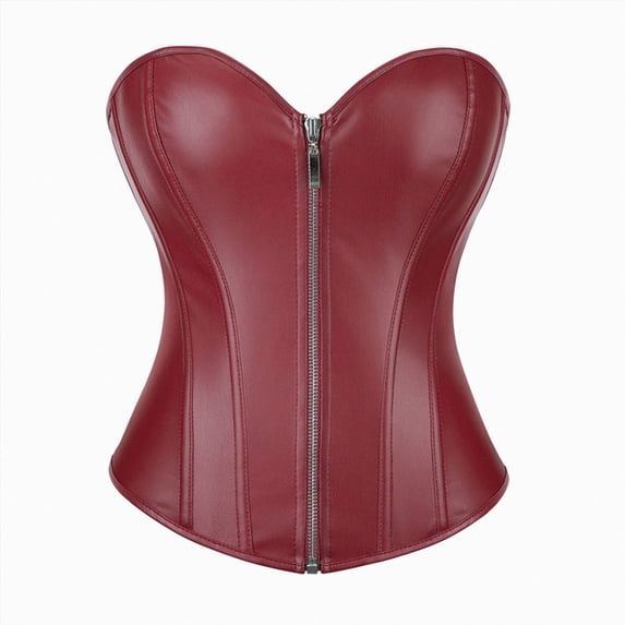 mgoYE Corsets for Women Leather Corset Top Zipper Halloween Top Party|Wine S