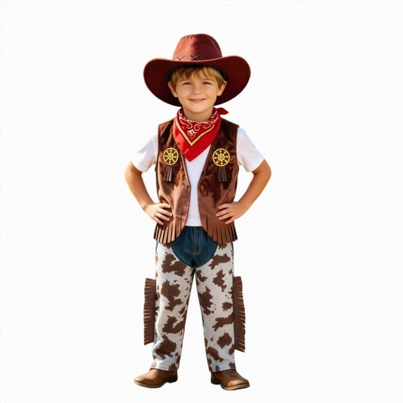 mgoYE Cowboy Outfit for Boys Toddler Western Outfit with Vest,Pant,Hat and Bandanna Set