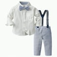 thumbnail image 1 of mgoYE Cute Baby Boy Outfits Baby Boy Formal Long Set Toddler Fall Gentleman Outfit Kid Long Sleeve Bowtie Shirt Suspender Longs Suit(Blue,3-4 Years), 1 of 9