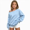thumbnail image 1 of mgoYE Cute Sweatshirts for Teen Girls Solid Lightweight Off The Shoulder Tops Pullovers Long Sleeve Y2K Loose Fit Tunic Tops, 1 of 5