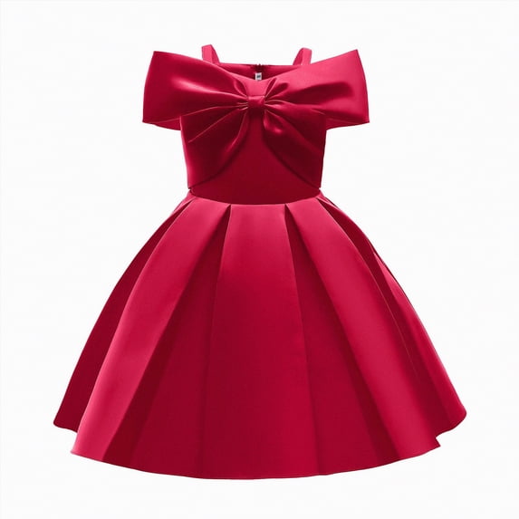 mgoYE Dresses for 14 Year Old Girls Girls Elegant Dress Off Shoulder A-Line Casual Party Dresses(Red,7-8 Years)
