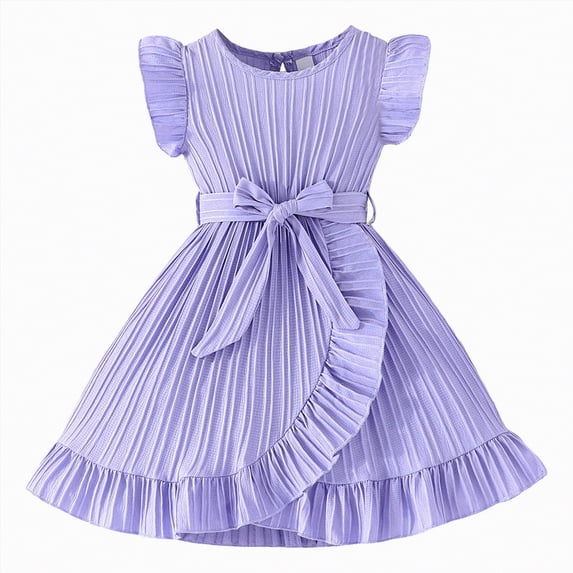 mgoYE Easter Little Girl Dress Girls Summer Dresses Cute Ruffle Sleeve Flowy Dress(Light Purple,7-8 Years)