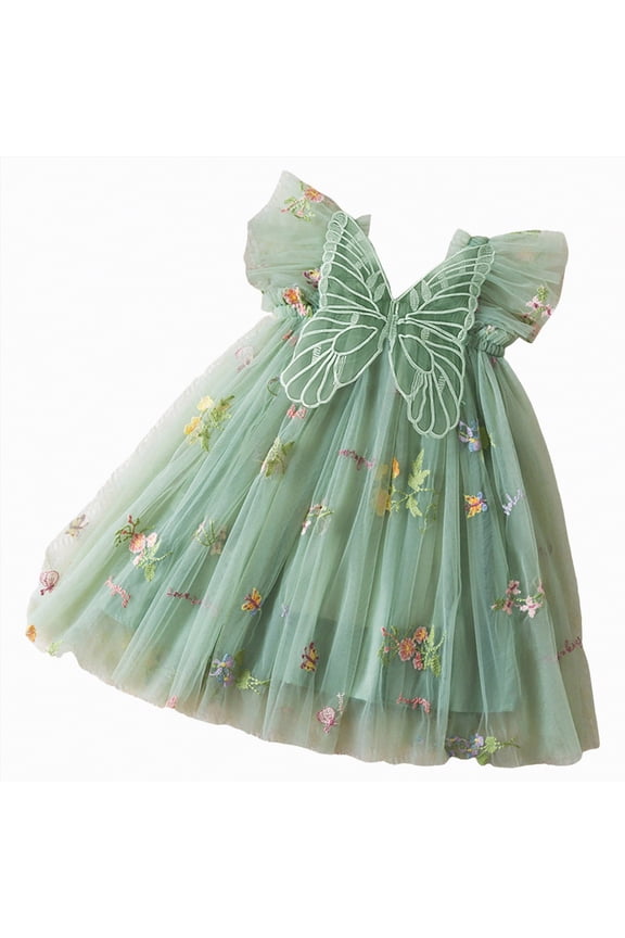 Fairy Dress Kids Baby Butterfly Tulle Dress Fairy First Birthday Party Toddler Girl Dress(Green,12-18 Months)