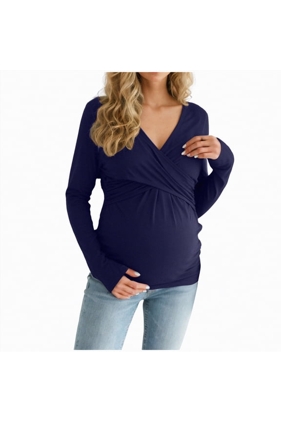 Fall Maternity Shirts Long Sleeve Maternity Sweaters Boat Neck Ribbed Knit Pregnancy Winter Clothes(Blue,S)