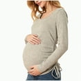 thumbnail image 1 of mgoYE Fall Maternity Shirts Long Sleeve Maternity Sweaters Boat Neck Ribbed Knit Pregnancy Winter Clothes(Khaki,S), 1 of 9