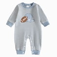thumbnail image 1 of mgoYE Fall Newborn Baby Boy Footie Romper Collared Football Jumpsuit Footed One Piece Clothes Waffle Knit Outfit(Blue,0-3 Months), 1 of 9