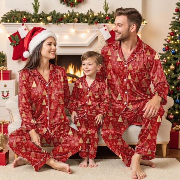 mgoYE Family Christmas Pajamas Matching Sets Satin Long Sleeve Holiday Casual Lounge Soft Xmas Silk Pjs Two Piece Sets