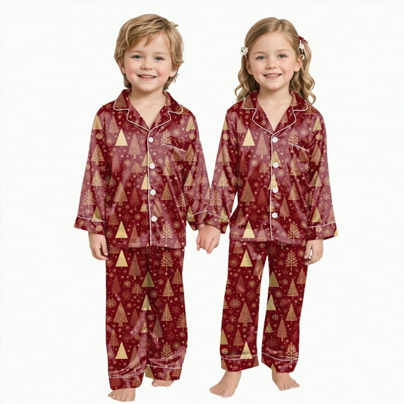 mgoYE Family Christmas Pajamas Matching Sets Satin Long Sleeve Holiday Casual Lounge Soft Xmas Silk Pjs Two Piece Sets