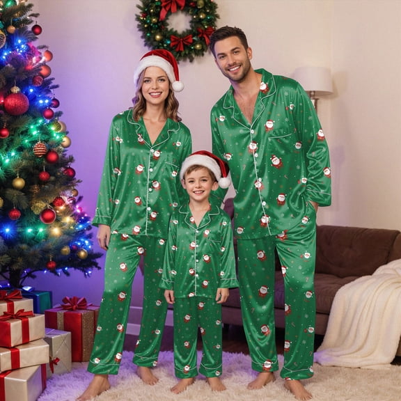 mgoYE Family Christmas Pajamas Matching Sets Silk Satin Plus Size Casual Pjs Matching Sets for Family