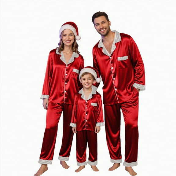 mgoYE Family Christmas Pajamas Sets Silk Xmas Pjs Matching Sets Soft Sleepwear for Mens Womens Adults Kids(Red,S)