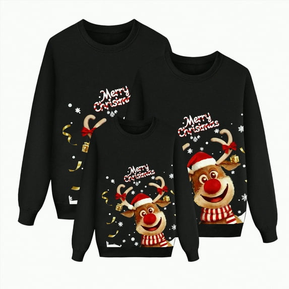 mgoYE Family Matching Christmas Sweaters Holiday Sweater Sweatshirt for Women Men Adults Couples(Black,M)