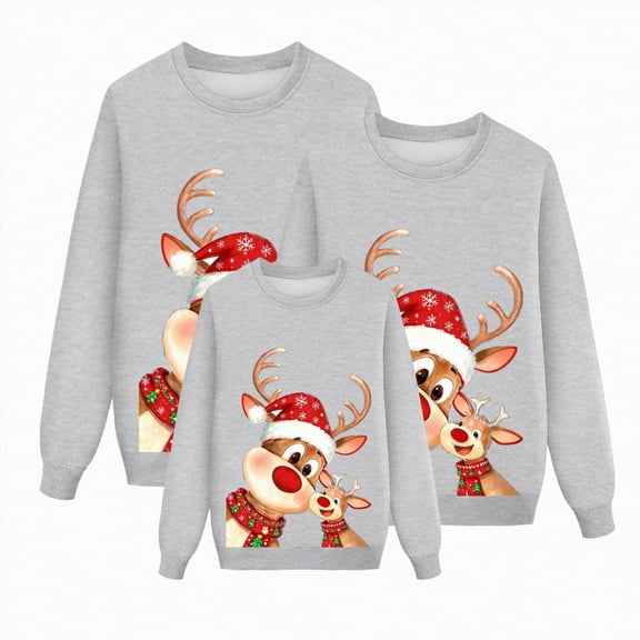 mgoYE Family Matching Christmas Sweaters Holiday Sweater Sweatshirt for Women Men Adults Couples(Grey,6Y)