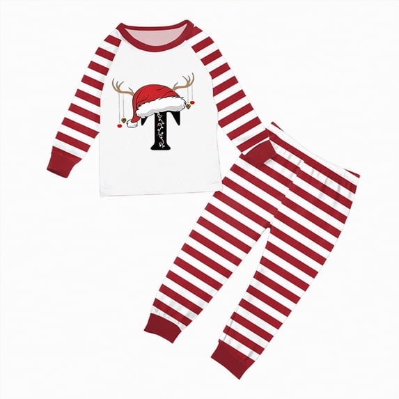 mgoYE Family Matching Pajamas Winter Christmas Pajamas for Family Matching Sets 2025 Initials Letters Print Xmas Pj Sets Family Holiday Soft Lougewear