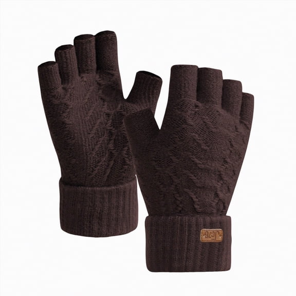 mgoYE Fingerless Gloves for Men Cold Weather Gifts, Warm Knit Running Typing Work Half Finger Gloves(Coffee,One Size)