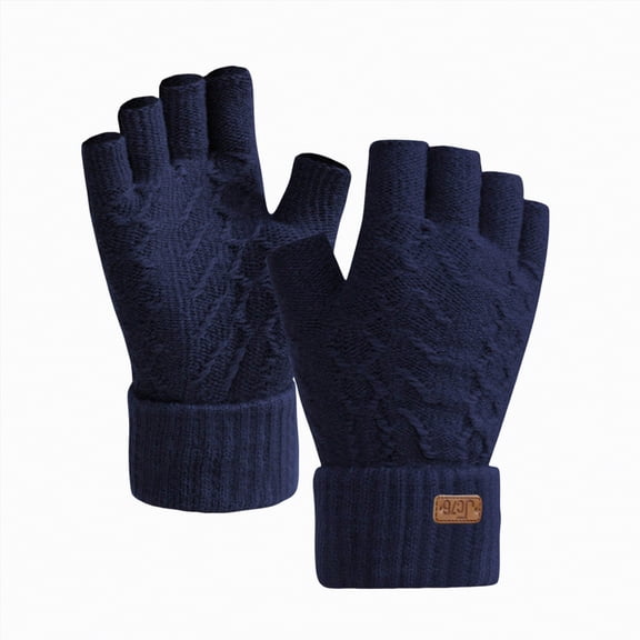 mgoYE Fingerless Gloves for Men Cold Weather Gifts, Warm Knit Running Typing Work Half Finger Gloves(Navy,One Size)