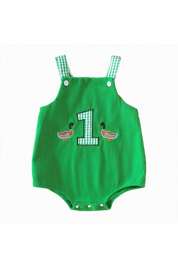 First Birthday Outfit Boy Girl Overalls Romper Mallard Duck 1st Birthday Outfit One Year Old Boy Cake Smash Clothes|Green 12-18 Months