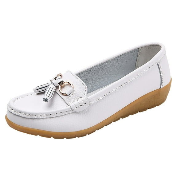 mgoYE Flats Shoes Women Dressy Wide Width Womens Comfort Walking Flat Loafer Slip On Leather Loafer Comfortable Flat|White 10