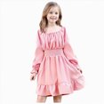 thumbnail image 1 of mgoYE Flower Girl Dress Girls Dress Long Sleeve Square Neck Mini Dress Ruched Waist A Line Casual Special Party Dresses(Pink,9-10 Years), 1 of 9