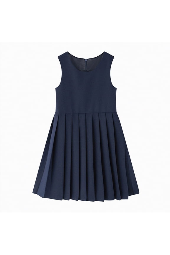 Flower Girl Dress Girls Skirt School Uniform Gingham Jumper Dresses Kids Sleeveless Dress Clothes(Navy,10-12 Years)