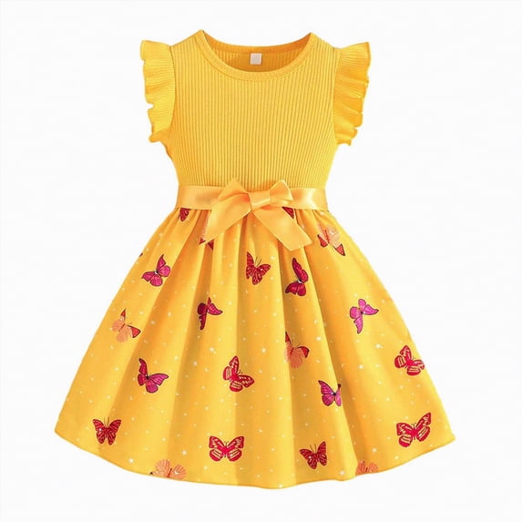 mgoYE Flower Girl Dress Toddler Girl Dress Toddler Girl Summer Clothes Infant Sleeveless Dress Flower Sundress Cute Dresses for Girl(Yellow,5-6 Years)