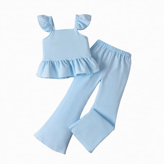 mgoYE Girl Clothes 5t-6t Infant Toddler Girl Summer Clothes Floral Ruffle Sleeve Shirt Dress Tops and Bloomers Pants Set Cute Outfits(Blue,11-12 Years)