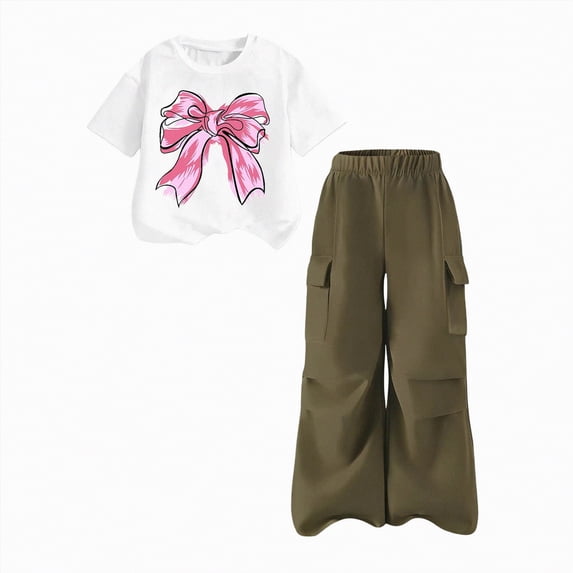 mgoYE Girl Clothes Size 8 Summer Girls Clothes 2 Piece Outfit Short Sleeve Top + Cargo Pants Girls Spring and Summer Outfits, Sizes 7-12 Years(Green,8-9 Years)