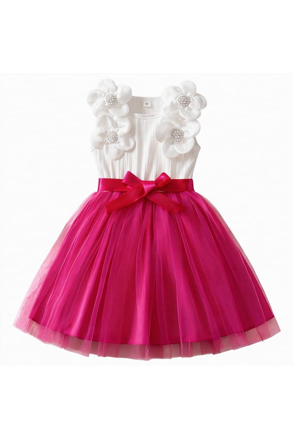 Girl Easter Dress Girl's Tulle Dress Tutu Party Birthday Poster Formal Fancy Flower Princess Dresses(Hot Pink,6-7 Years)