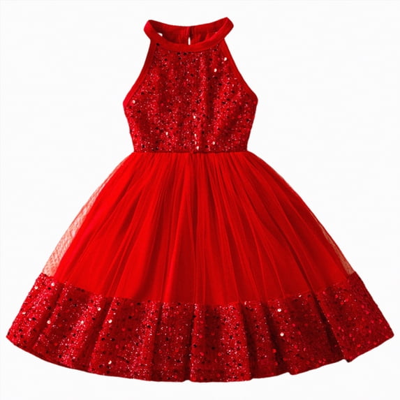 mgoYE Girl Easter Dress Little Girl Party Dress Princess Sequin Pageant Tulle Flower Girls Wedding Birthday Sparkle Dresses(Red,7-8 Years)