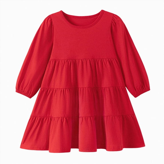 mgoYE Girl Long Sleeve Dress Tiered Ruffle Swing Tunic Shirt Dress
